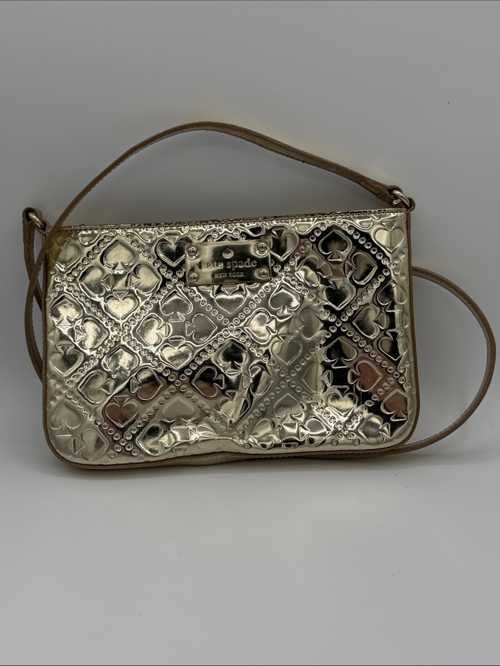 kate spade Beale Street Toni Metallic Gold Embossed Heart-and-Spade Crossbody